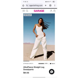 garage UltraFleece Straight Leg Sweatpants size s snow white